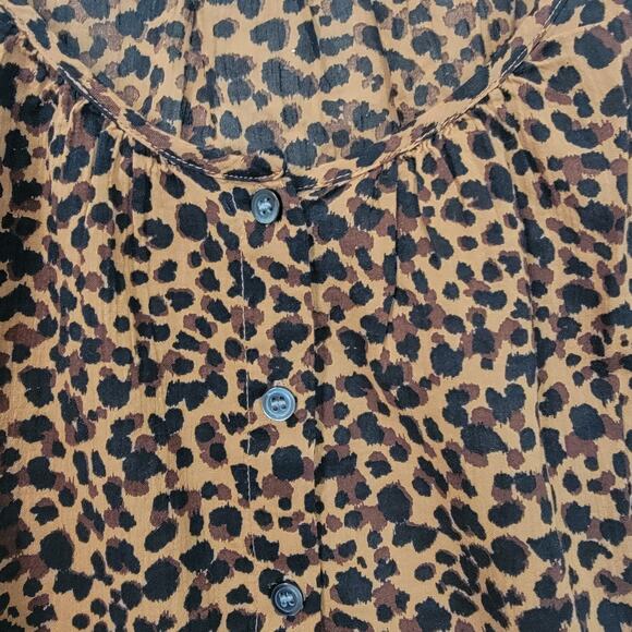Madewell Leopard Print Balloon Short Puff Sleeve Button Front Sz XS Cotton - Picture 8 of 10
